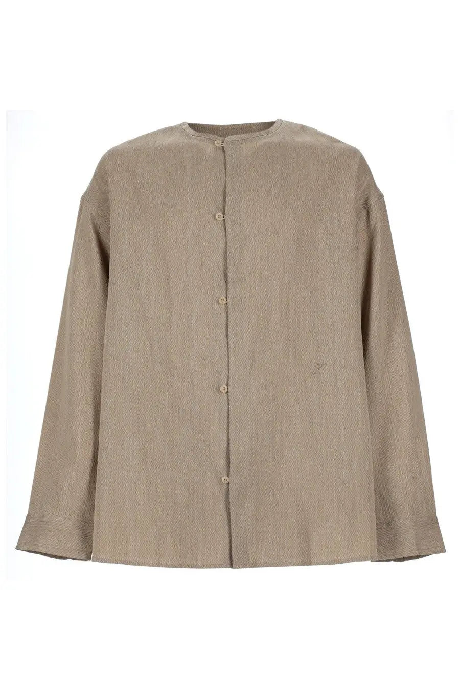 Jacquemus men’s camicia pastro beige linen button-up shirt with subtle textured weave and matching buttons