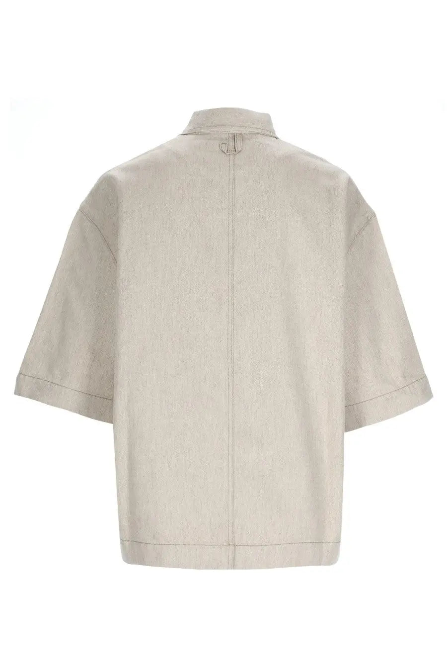 Beige linen short sleeve shirt with collar jacquemus men’s camicia paysan de nime in denim beige
