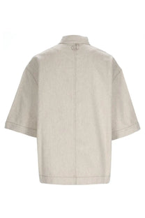 Beige linen short sleeve shirt with collar jacquemus men’s camicia paysan de nime in denim beige