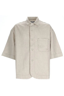 Jacquemus men’s camicia paysan de nime beige short-sleeved button-up shirt with textured fabric and chest pocket
