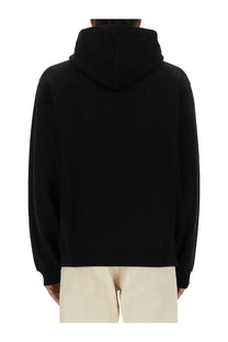 Jacquemus men’s black hooded sweatshirt with relaxed fit and ribbed cuffs made from comfortable felpa material