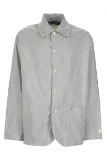 Jacquemus men’s giacca la veste boutis white gray and white striped button-up shirt with collar and chest and lower pockets