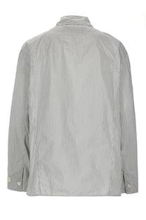 Jacquemus men’s giacca la veste boutis white relaxed fit long sleeve button up shirt with gray white pinstripe