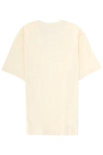Jacquemus men’s grosgrain shirt beige cream oversized cotton t-shirt with relaxed fit and short sleeves front view