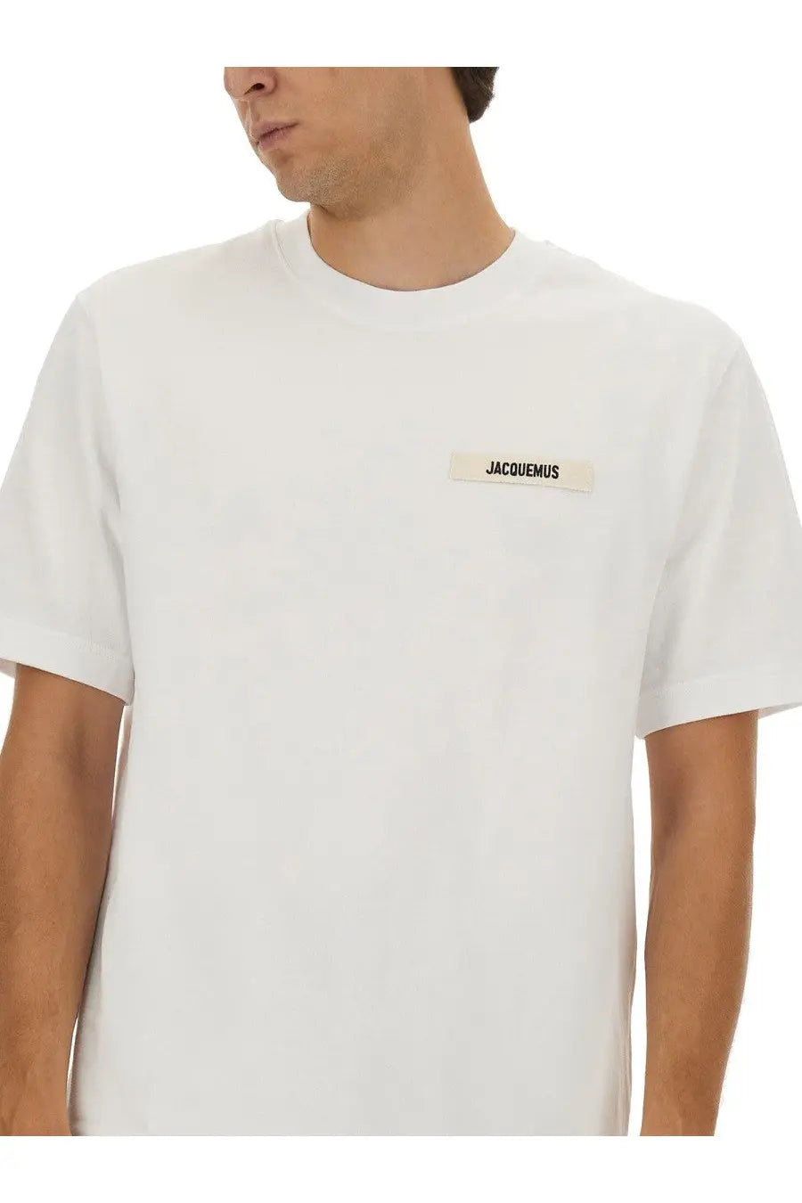 White cotton jacquemus men’s the grosgrain shirt with minimalist label patch on left chest