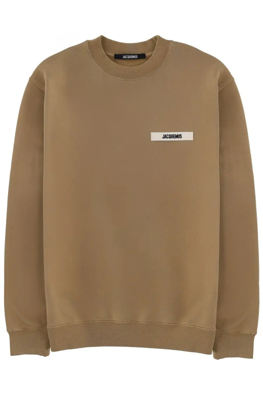 Jacquemus men’s beige crewneck grosgrain sweatshirt with minimalist white label detail in cotton blend fabric