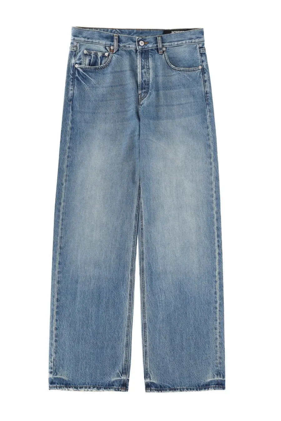 Jacquemus men’s light-wash denim jeans blue with straight-leg cut and frayed hems