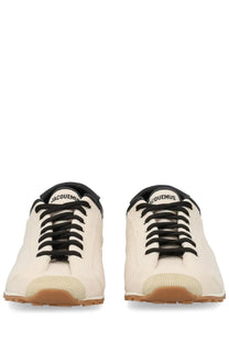 Jacquemus men’s sneaker les tennis white cream leather with black laces tan rubber sole and brand name on tongue