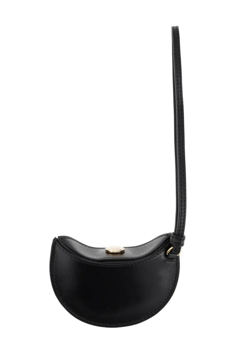 Jacquemus men’s wallet Calisso black crescent-shaped leather clutch with gold-tone button closure and matching strap