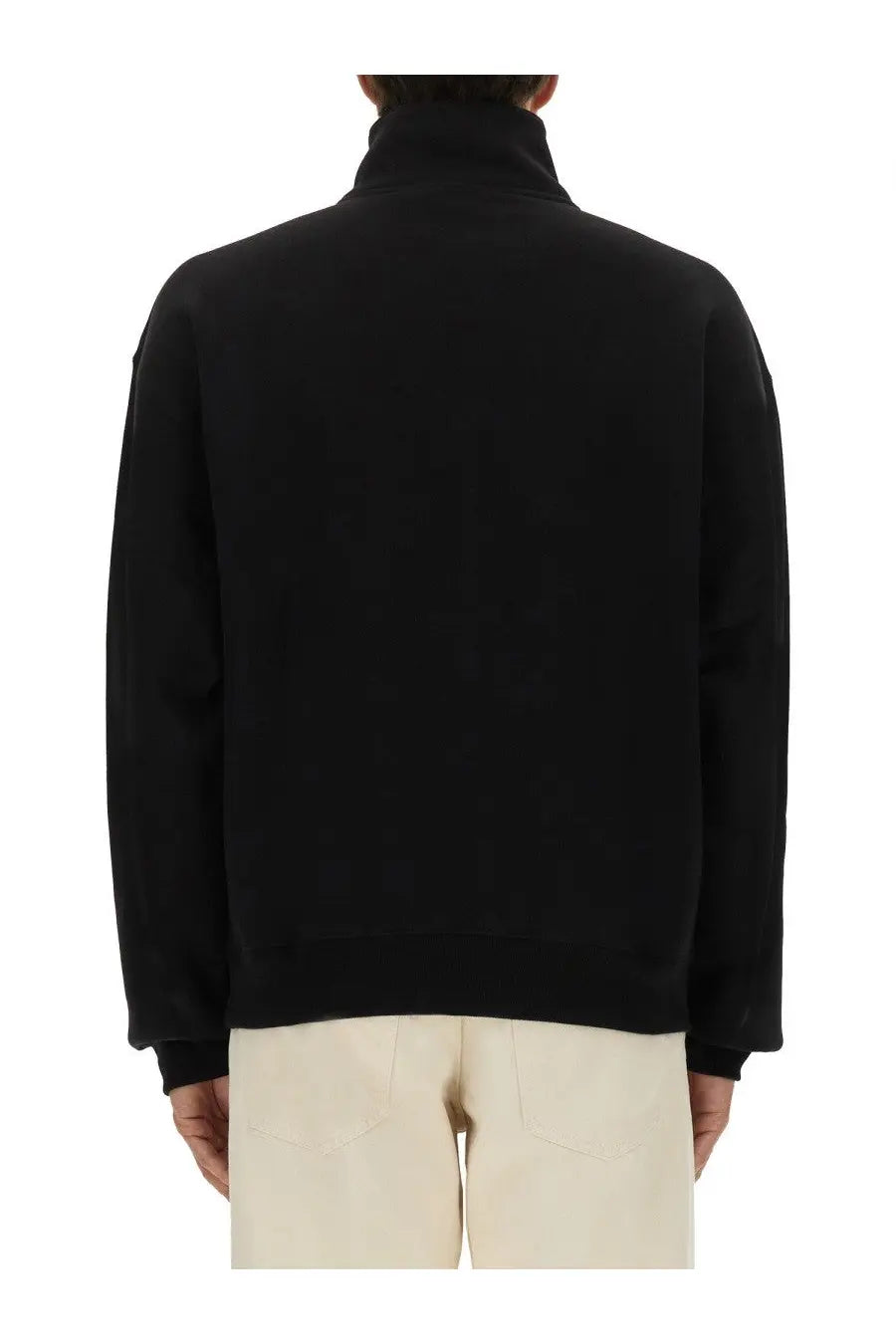 Jacquemus men’s black zippered turtleneck sweatshirt with soft textured fabric and ribbed cuffs