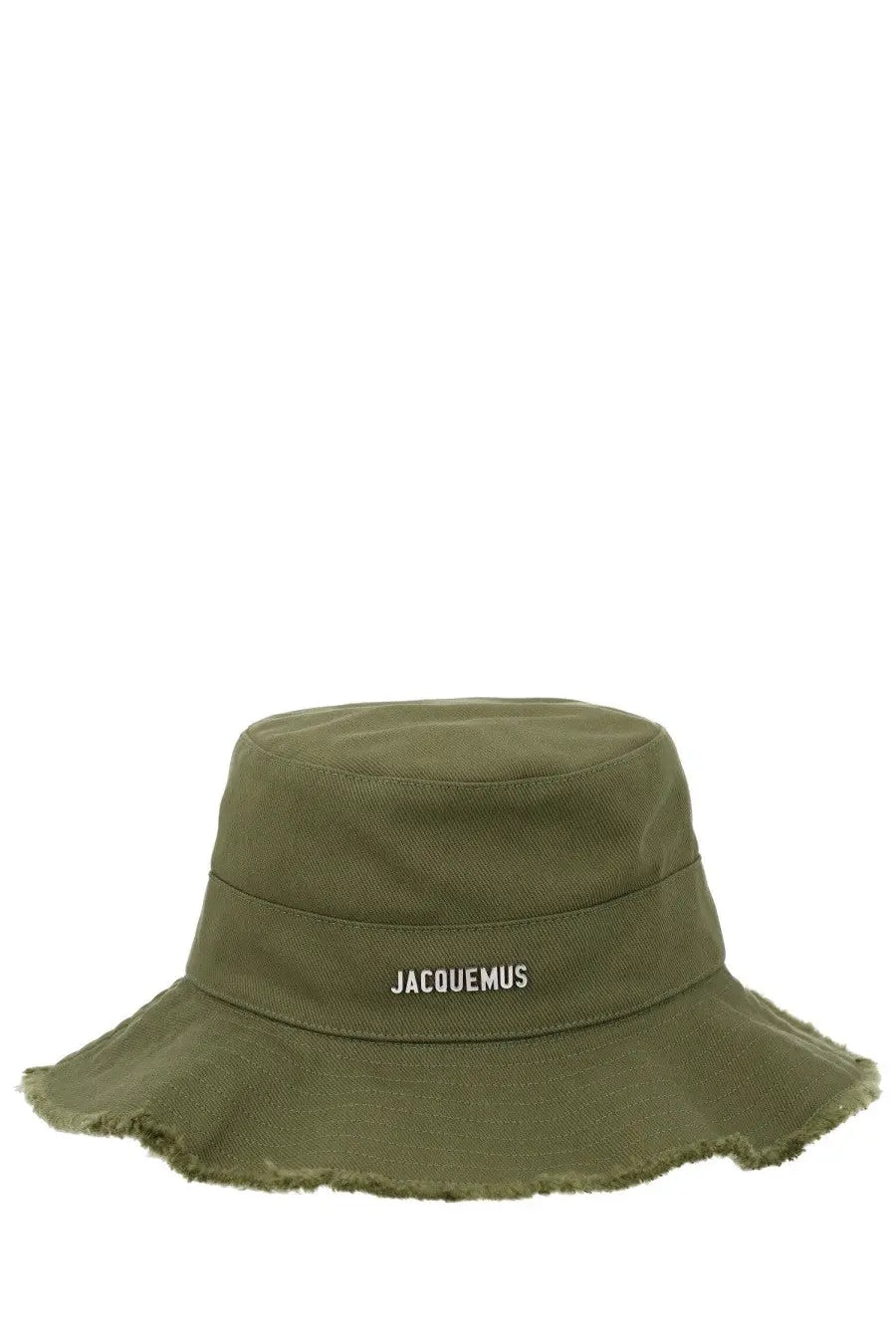 Jacquemus women’s artichaut olive green canvas bucket hat with frayed brim and white embroidered logo band