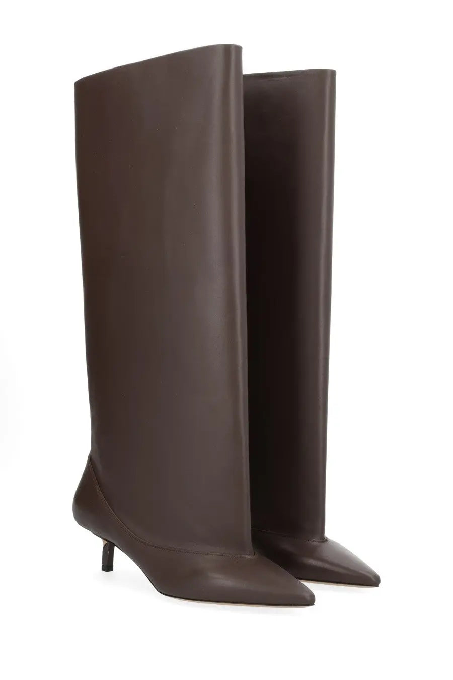 Jacquemus women’s boot tourni brown brown leather knee-high boots with pointed toe and slender heel