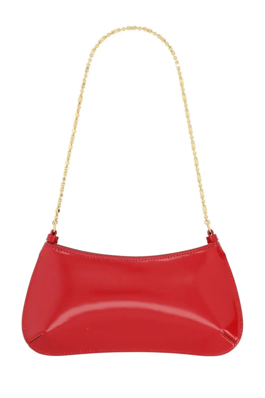 Jacquemus women’s borsa bisou chaine small glossy red patent leather shoulder bag with gold-tone chain strap