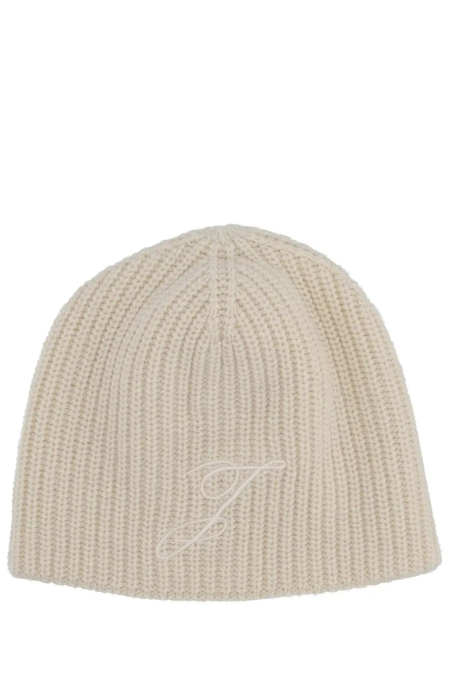 Cream-colored ribbed knit beanie with subtle embroidered logo on front from Jacquemus women’s cap espiral white collection