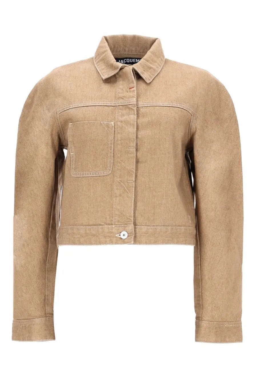 Jacquemus women’s cargo jacket ovalo beige denim with classic collar and front button closure