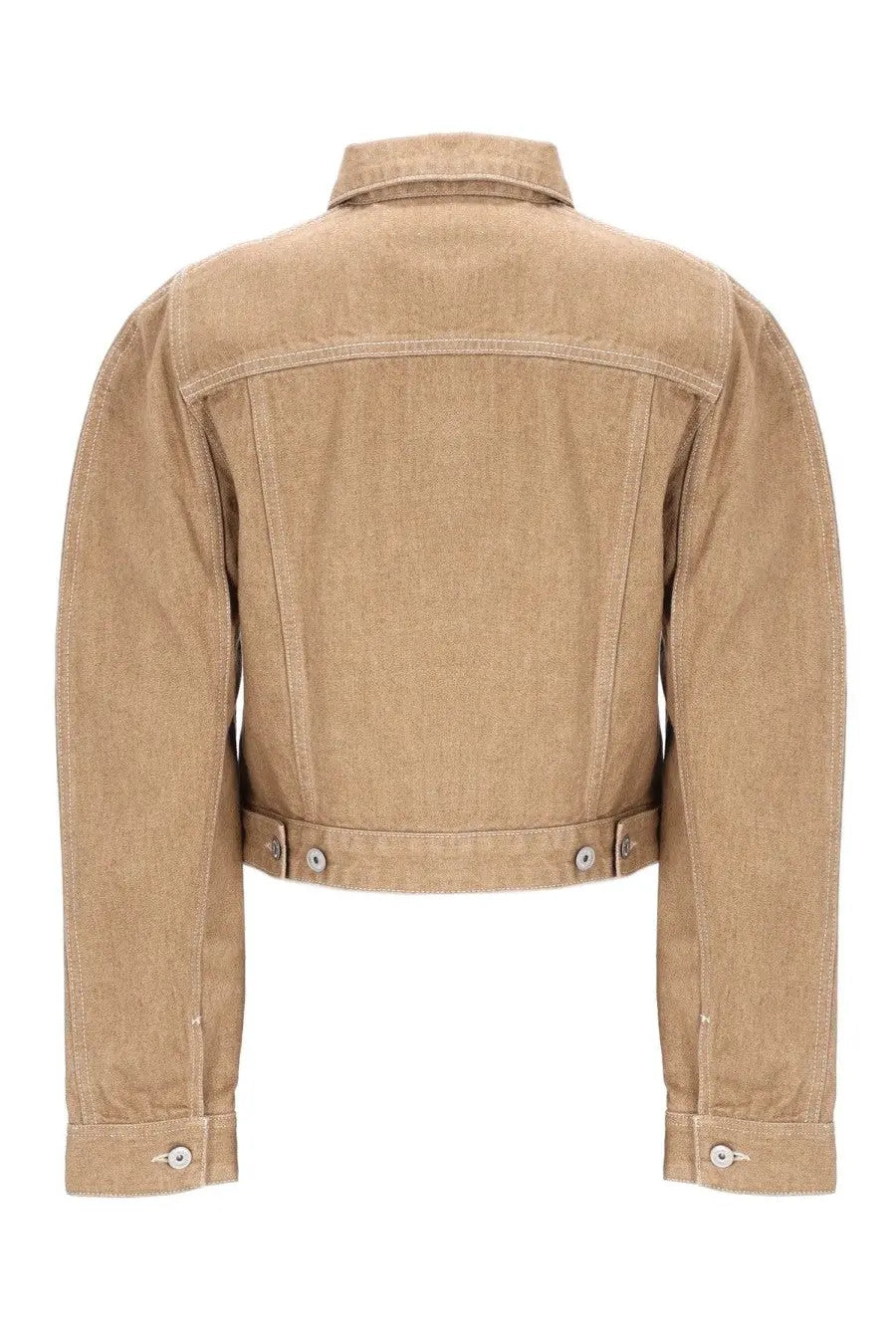 Beige denim cropped jacket with classic buttoned cuffs and collar from Jacquemus womens cargo jacket ovalo beige collection
