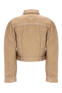 Beige denim cropped jacket with classic buttoned cuffs and collar from Jacquemus womens cargo jacket ovalo beige collection