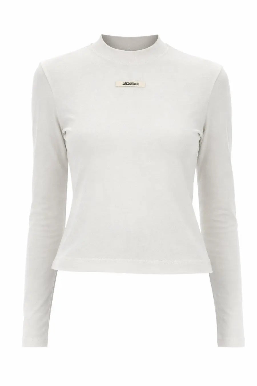 Jacquemus womens the grosgrain long sleeved shirt white minimalist white cotton top with crew neck and chest label