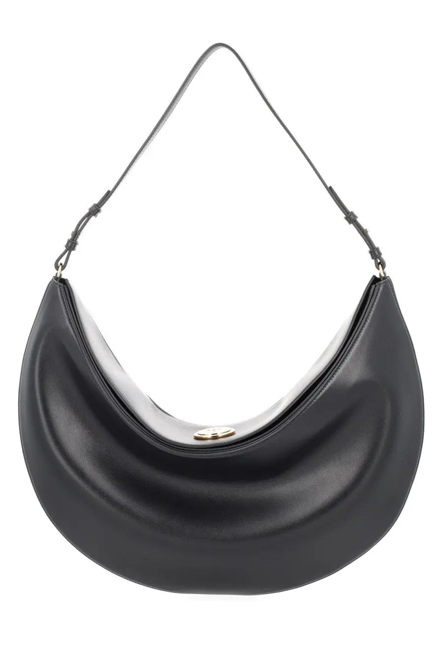 Jacquemus women’s black leather crescent shoulder bag with gold-tone clasp and large hobo design ovalo large