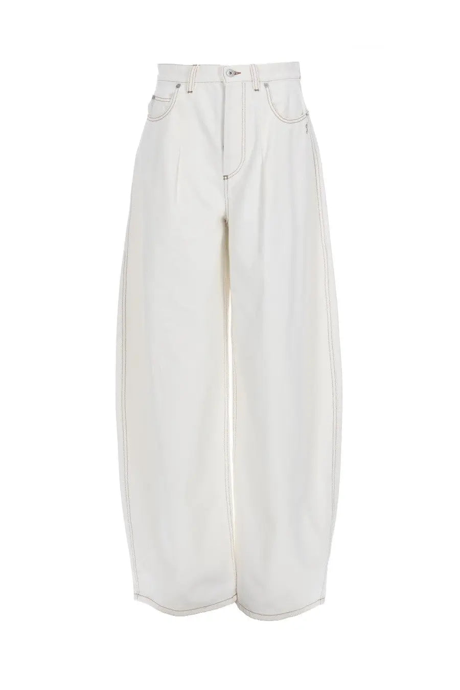 White wide-leg denim jeans with contrasting stitching and high waist from Jacquemus womens jeans Ovalo white collection