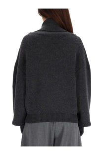 Dark gray oversized knit sweater with ribbed turtleneck and cuffs jacquemus women’s jersey ball grey