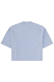 Jacquemus women’s le shirt pigmento blue light blue cropped short sleeve t-shirt with minimalist crew neck design