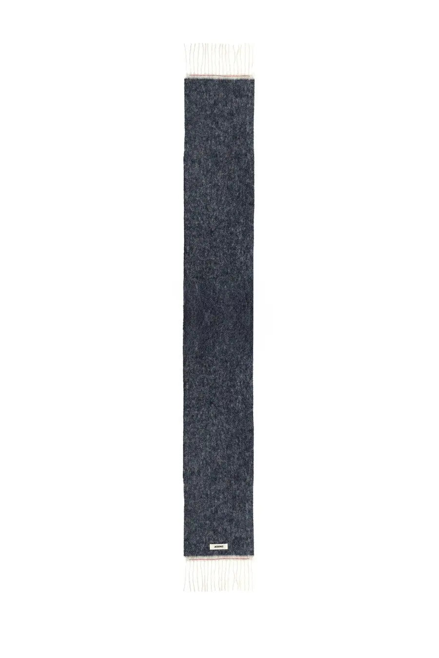 Jacquemus women’s scarf wagon blue dark blue textured wool scarf with white fringe at both ends for winter wear