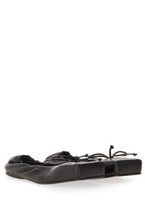 JACQUEMUS women’s square dancer black leather ballet flats with square toe and adjustable drawstring closure
