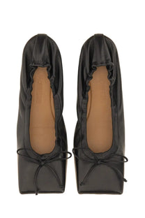 Jacquemus women’s square dancer black patent leather ballet flats with square toe and tied bow detail