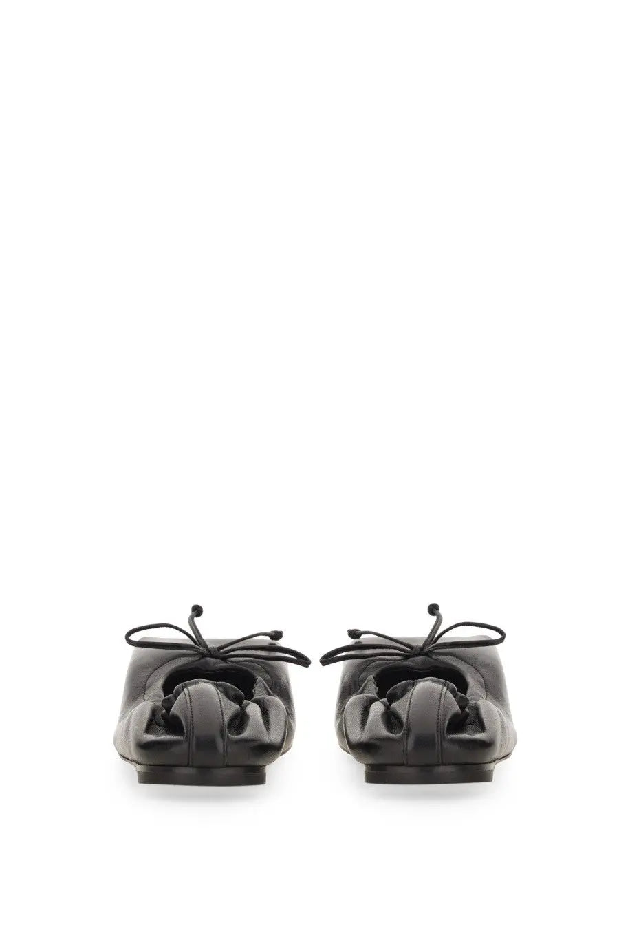 Jacquemus women’s square dancer black patent leather ballet flats with bow detail at the front