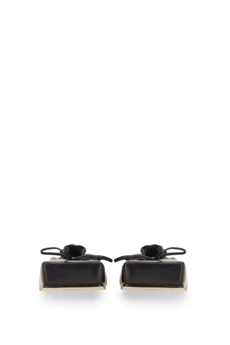 Jacquemus women’s square dancer black patent leather flat shoes with square heel and tied bow detail