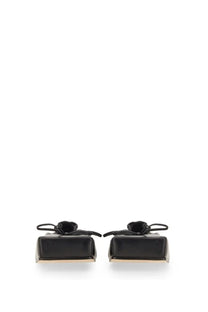 Jacquemus women’s square dancer black patent leather flat shoes with square heel and tied bow detail