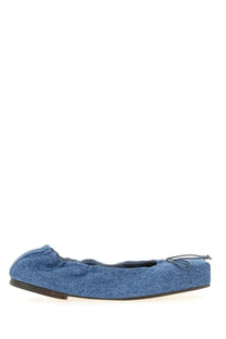 Jacquemus women’s square dancer blue denim ballet flat with small bow at the toe