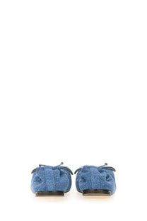 Blue denim ballet flats by jacquemus with black rubber soles and bow details for women