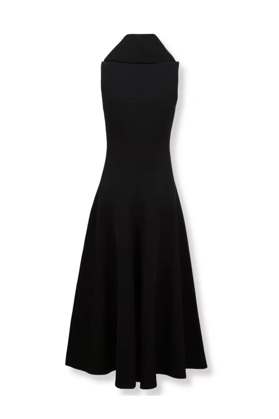 Jacquemus women’s triangle black sleeveless dress with high collar and flared skirt in sleek fabric