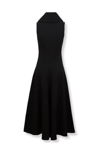 Jacquemus women’s triangle black sleeveless dress with high collar and flared skirt in sleek fabric
