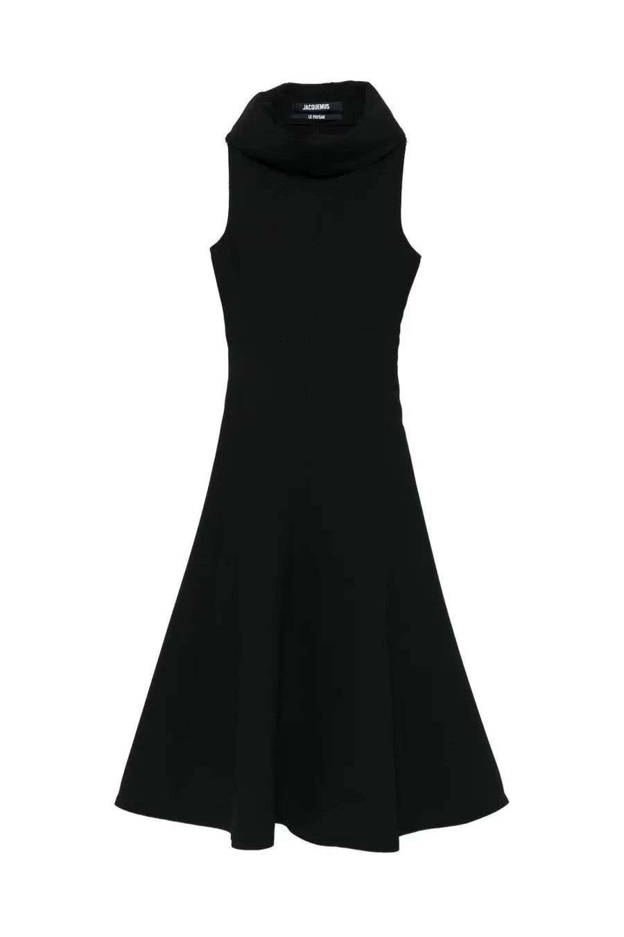 Jacquemus women’s triangle dress black sleeveless a-line with high neckline smooth fabric and tailored fit