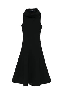 Jacquemus women’s triangle dress black sleeveless a-line with high neckline smooth fabric and tailored fit