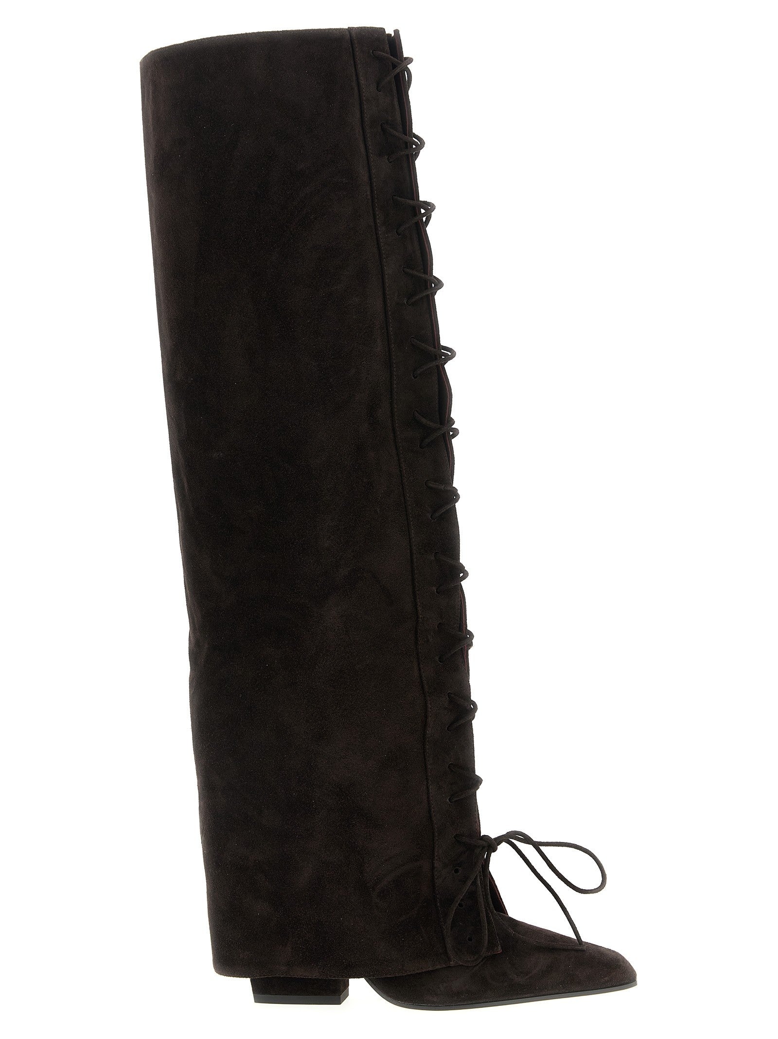 Paris Texas Jane Fold over Lace up Boots Brown