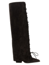 Paris Texas Jane Fold over Lace up Boots Brown