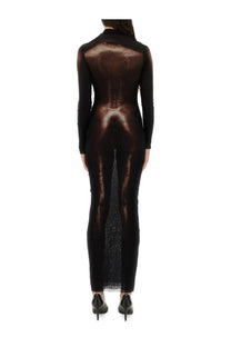 Jean Paul Gaultier women’s black sheer long-sleeved bodycon dress with high neckline and front slit