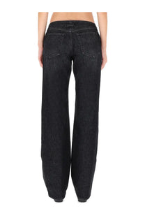 Jean Paul Gaultier women’s black wide-leg denim jeans with relaxed fit and classic back pockets shown from the back