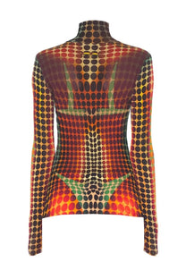 Jean Paul Gaultier women’s high neck top in vibrant multicolor with bold geometric concentric circles pattern