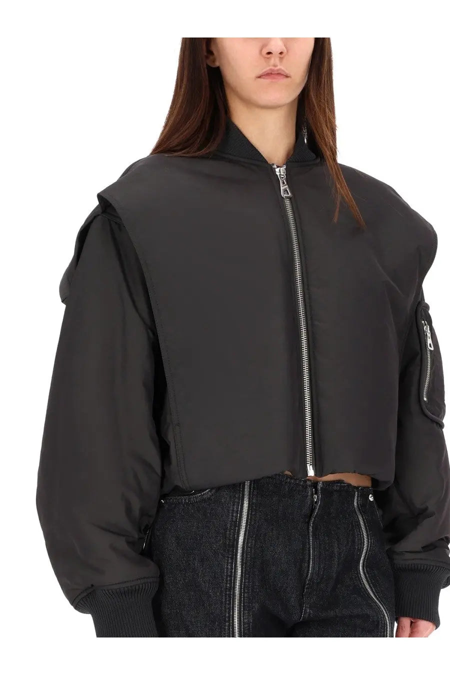Jean Paul Gaultier Women's The Hooded Bomber Jacket Grey, view 4