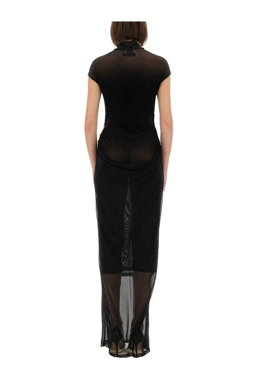 Jean Paul Gaultier women’s black mesh dress with sheer panels and fitted silhouette