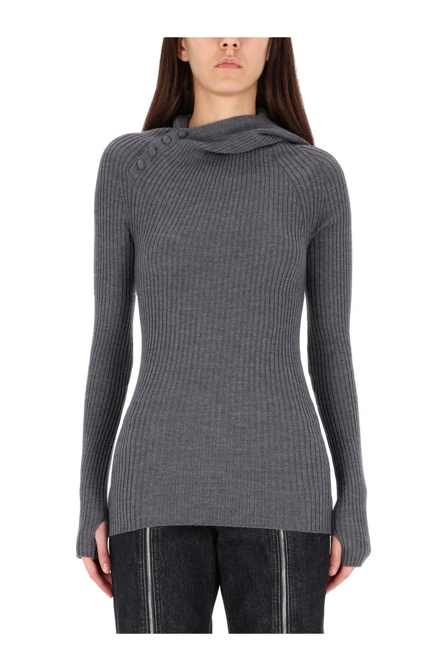 Jean Paul Gaultier Women's Ribbed Wool Sweater Grey