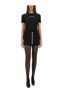 Jean paul gaultier women’s black short-sleeved mini dress with white buttons and jpg logo on chest
