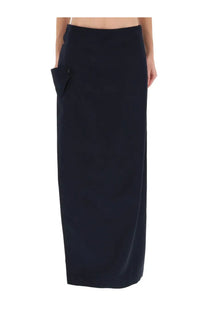 Jean Paul Gaultier women’s black straight-cut maxi skirt with subtle side pocket detail in a wraparound style