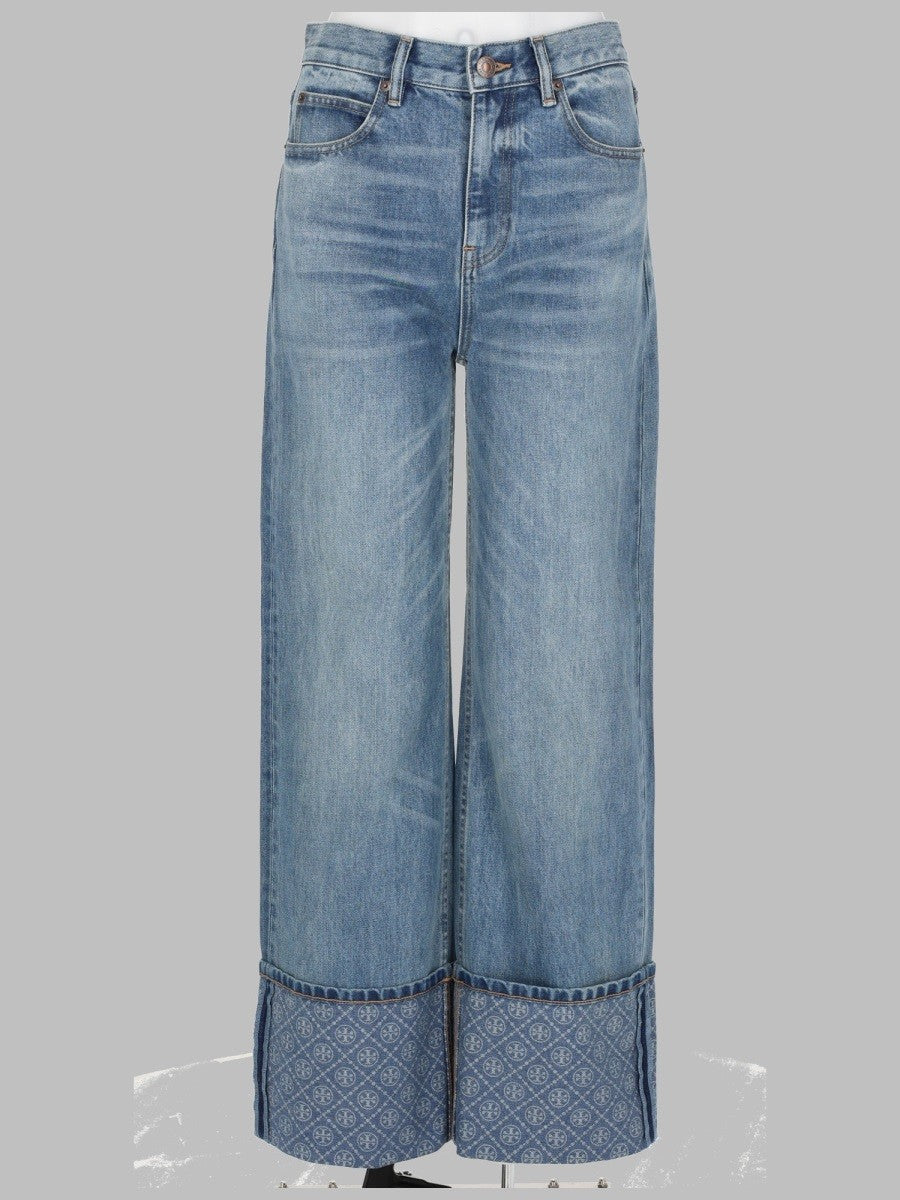 Tory Burch Women's Jeans Gamba Dritta Con Risvolto Contrasto Blue