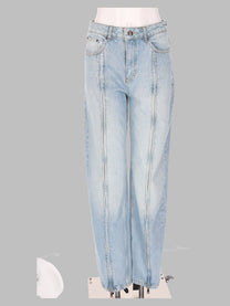 ROTATE Birger Christensen Women's Zip Denim Jeans Straight Blue